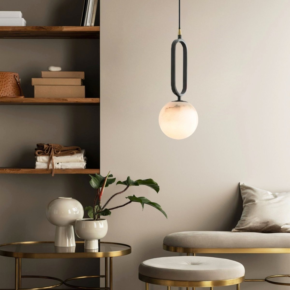 Illuminez votre Intérieur avec L'élégante Alabaster Oval Ring Hängeleuchte