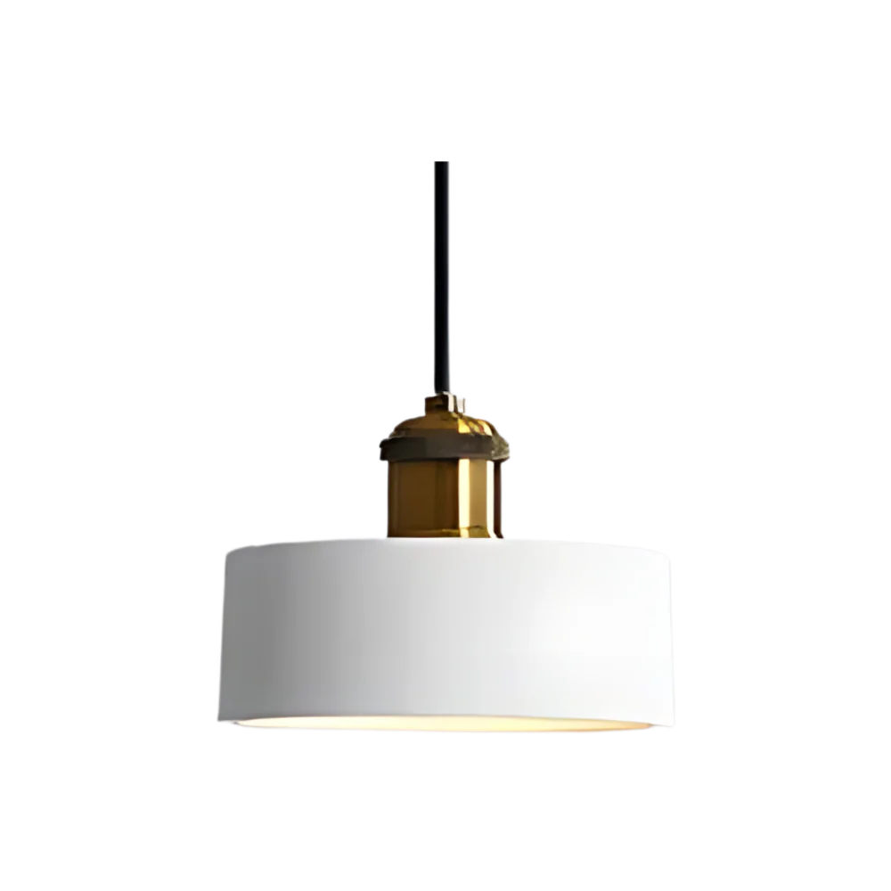 Verfijnde scandi deckenlampe en métal avec abat-jour blanc et accents en laiton