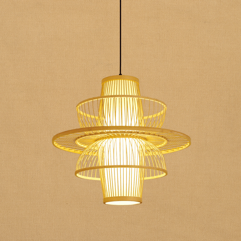 Lampe Suspendue en Bambou Noir et Beige pour une Ambiance Sereine