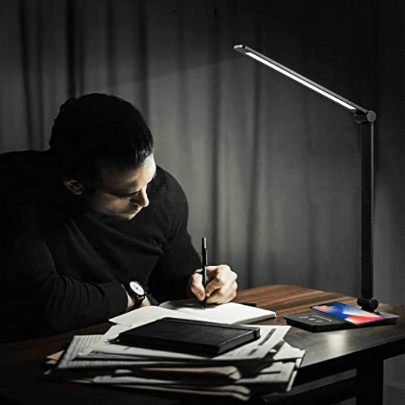 Lampe de Bureau Led avec Chargeur sans Fil et Lumière Chaleureuse