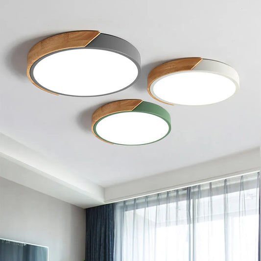 Circular LED design ceiling light - Wood and Iron