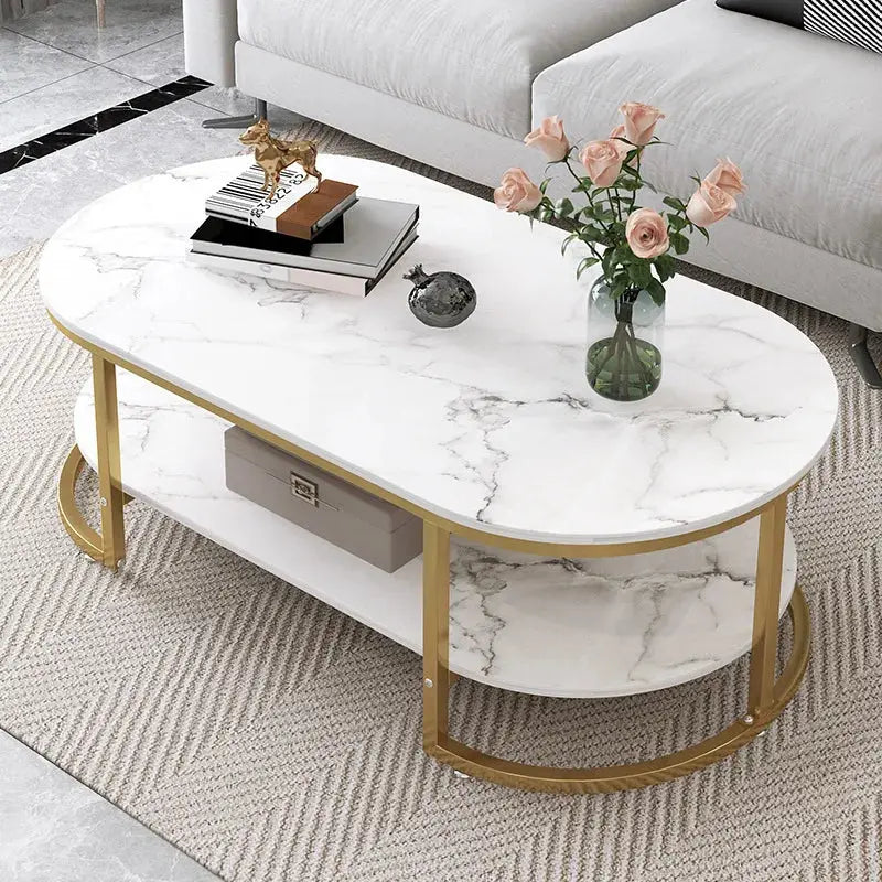 Table luxueuse marbre blanc et or - Salon Sosho