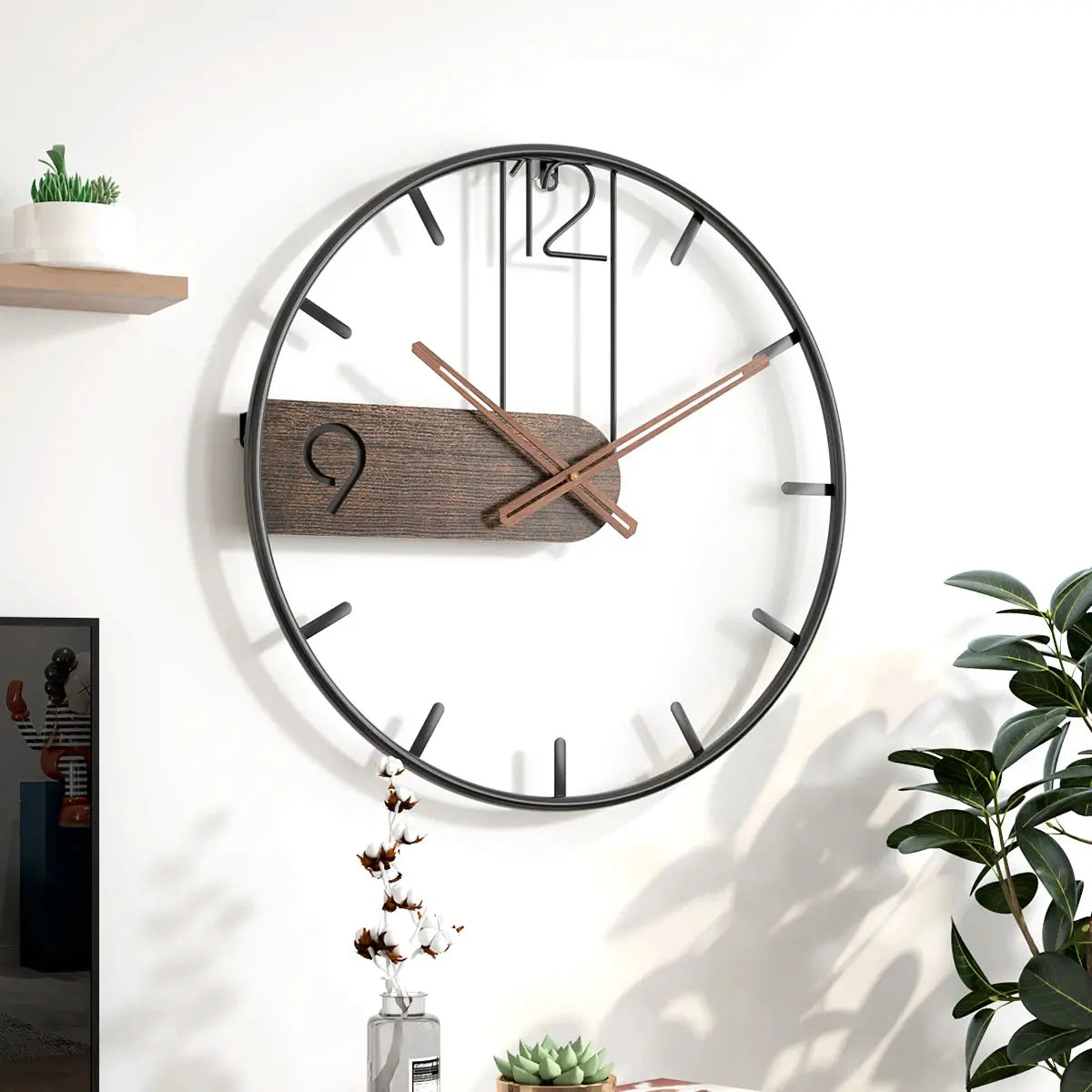 Horloge moderne en bois et fer - 40 cm - Sosho