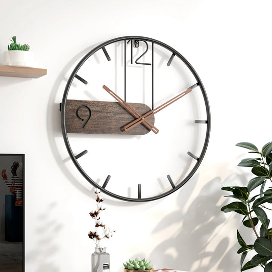 Moderne Uhr aus Holz und Eisen – 40 cm