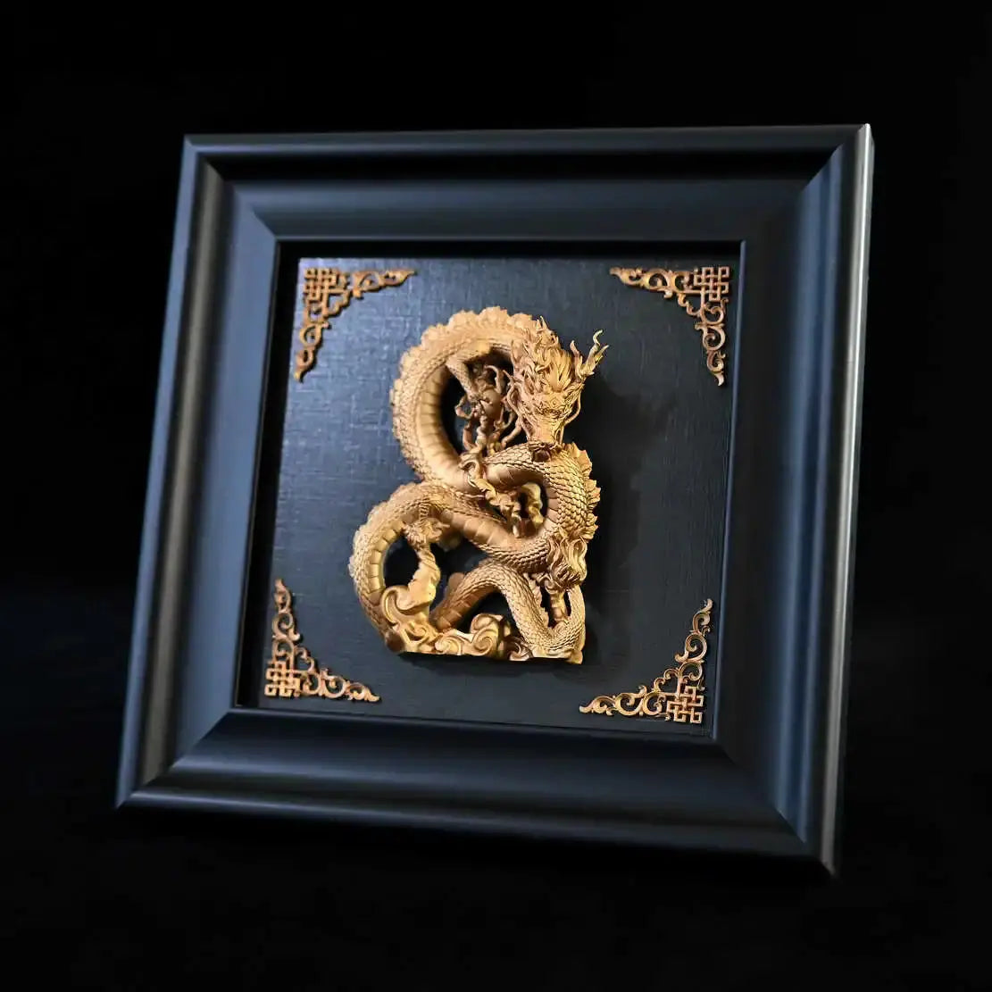 Cadre 3D Dragon doré - Décor de Bureau Sosho