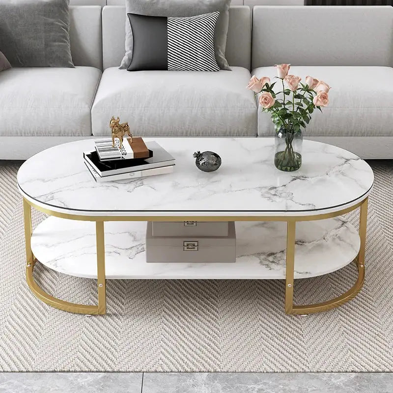 Table luxueuse marbre blanc et or - Salon Sosho