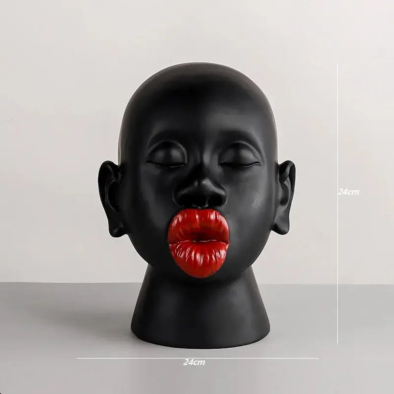 Figurine Femme - Tête Noire et Rouge en Résine Sosho