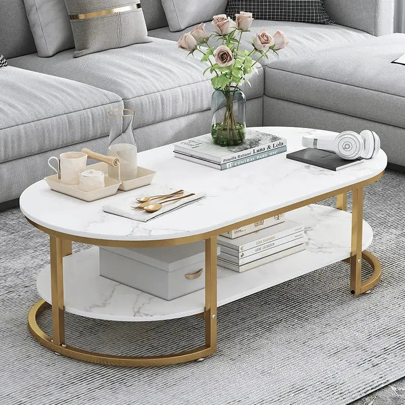 Table luxueuse marbre blanc et or - Salon Sosho