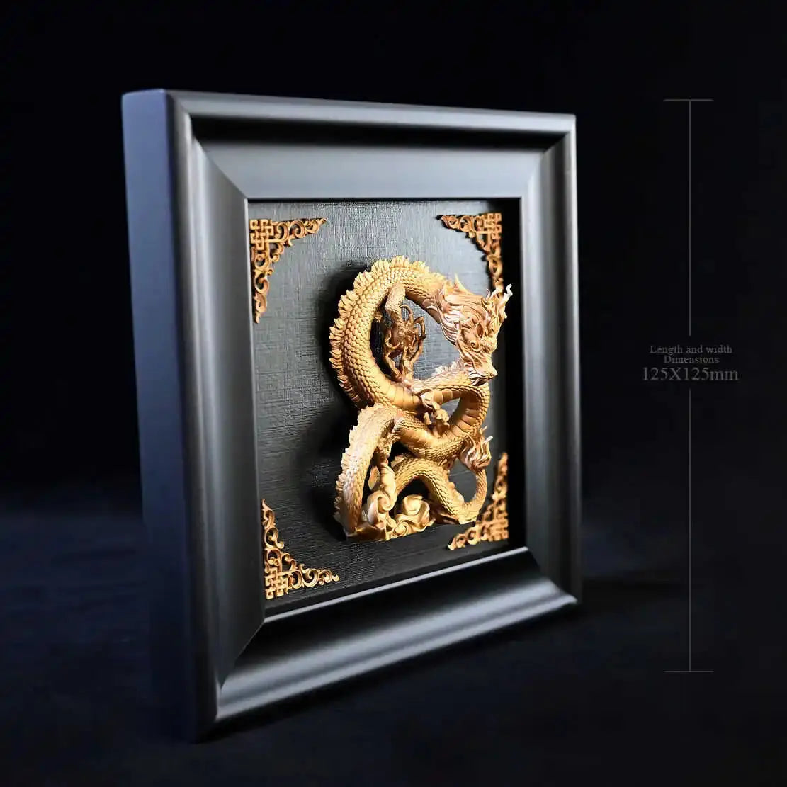 Cadre 3D Dragon doré - Décor de Bureau Sosho