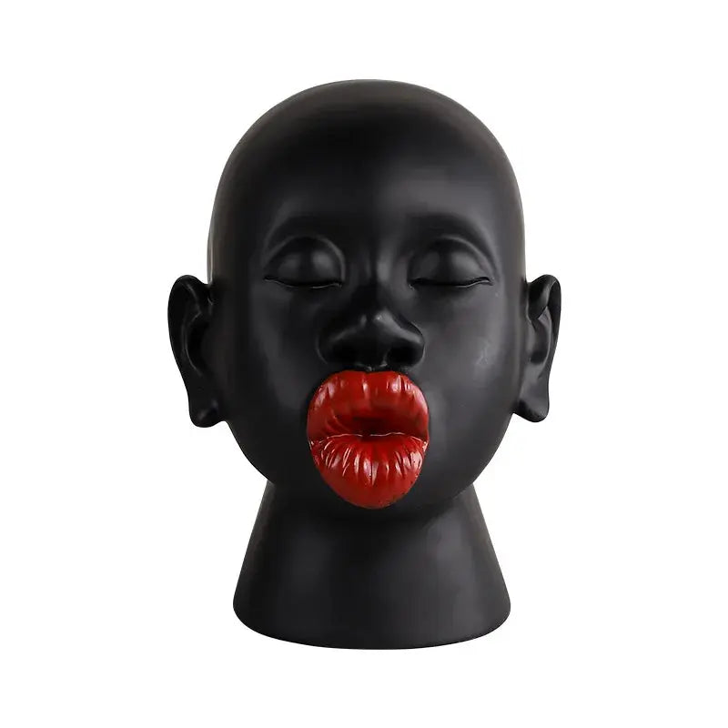 Figurine Femme - Tête Noire et Rouge en Résine Sosho