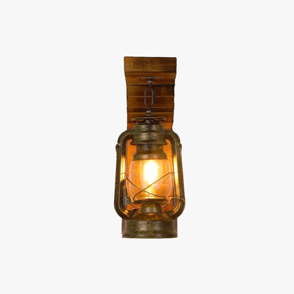 Austin Vintage Lantern Wall Lamp in Brown for Wohnzimmer aus Metall und Holz