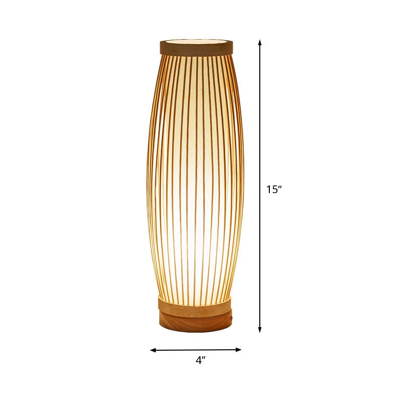 BambooLicht - Langgestreckte Bambus-Tischlampe mit Stoffschirm