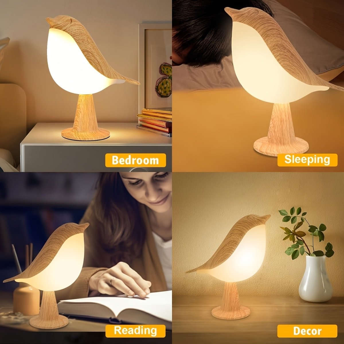 HelligkeitNest - USB Wiederaufladbare LED Vogel Tischleuchte mit Touch-Dimmfunktion