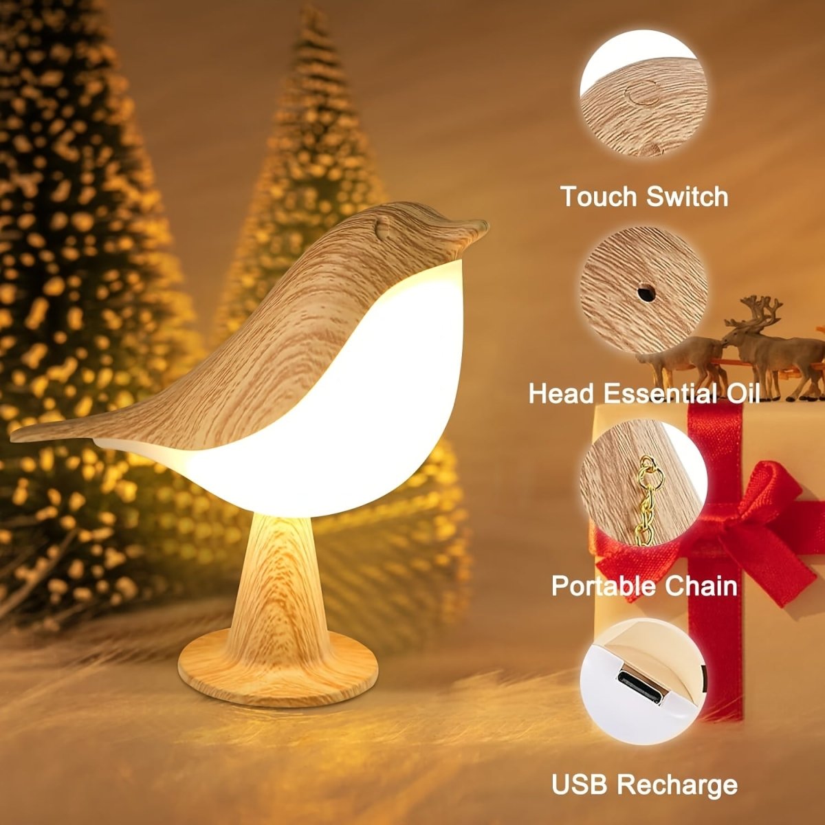 HelligkeitNest - USB Wiederaufladbare LED Vogel Tischleuchte mit Touch-Dimmfunktion