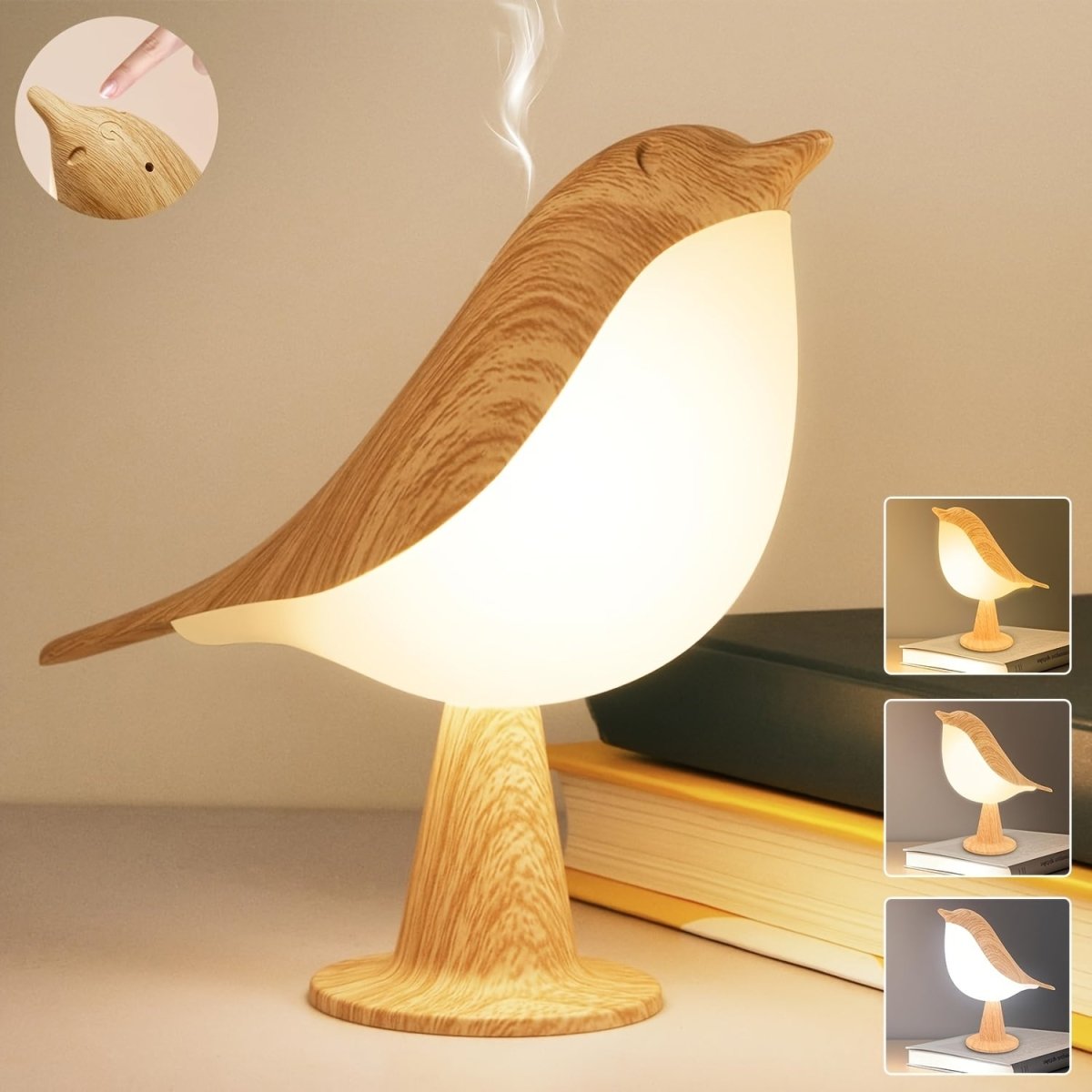 HelligkeitNest - USB Wiederaufladbare LED Vogel Tischleuchte mit Touch-Dimmfunktion