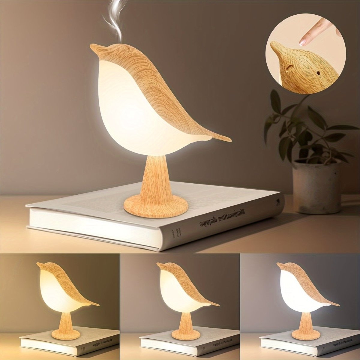 HelligkeitNest - USB Wiederaufladbare LED Vogel Tischleuchte mit Touch-Dimmfunktion