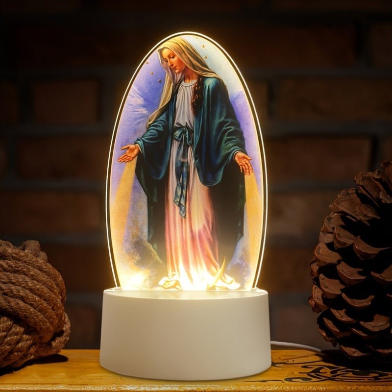 DivineGlow - LED Nachtlampe Jungfrau Maria mit Ovalem Acrylrahmen, USB-betrieben