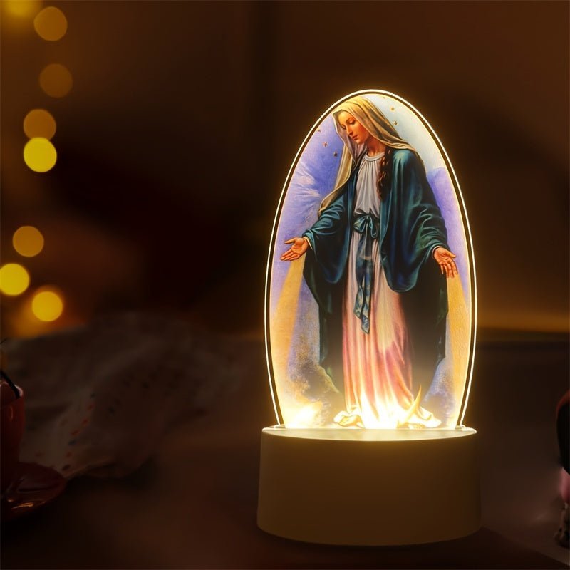 DivineGlow - LED Nachtlampe Jungfrau Maria mit Ovalem Acrylrahmen, USB-betrieben