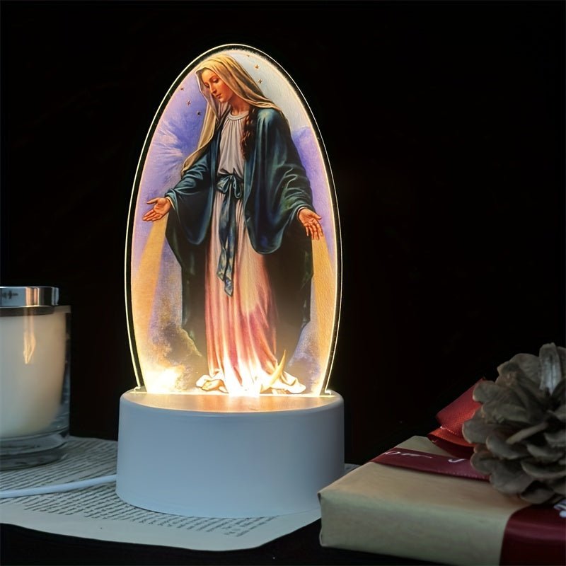 DivineGlow - LED Nightlamp Jungfrau Maria mit Ovalem Acrylrahmen, USB-betrieben