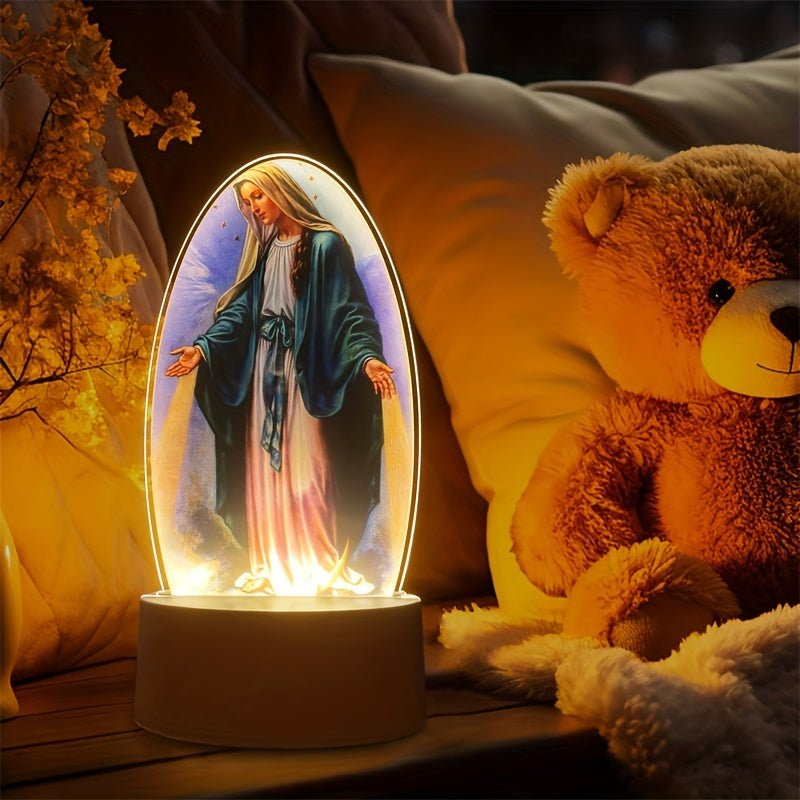 DivineGlow - LED Nightlamp Jungfrau Maria mit Ovalem Acrylrahmen, USB-betrieben