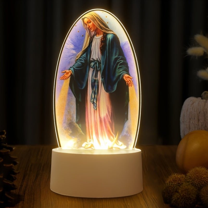 DivineGlow - LED Nightlamp Jungfrau Maria mit Ovalem Acrylrahmen, USB-betrieben