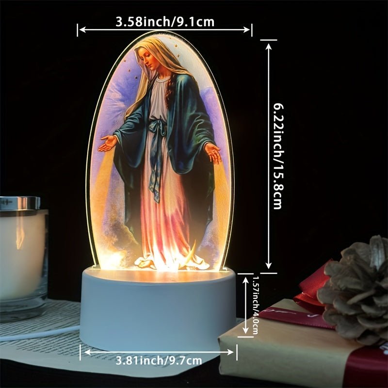 DivineGlow - LED Nachtlampe Jungfrau Maria mit Ovalem Acrylrahmen, USB-betrieben