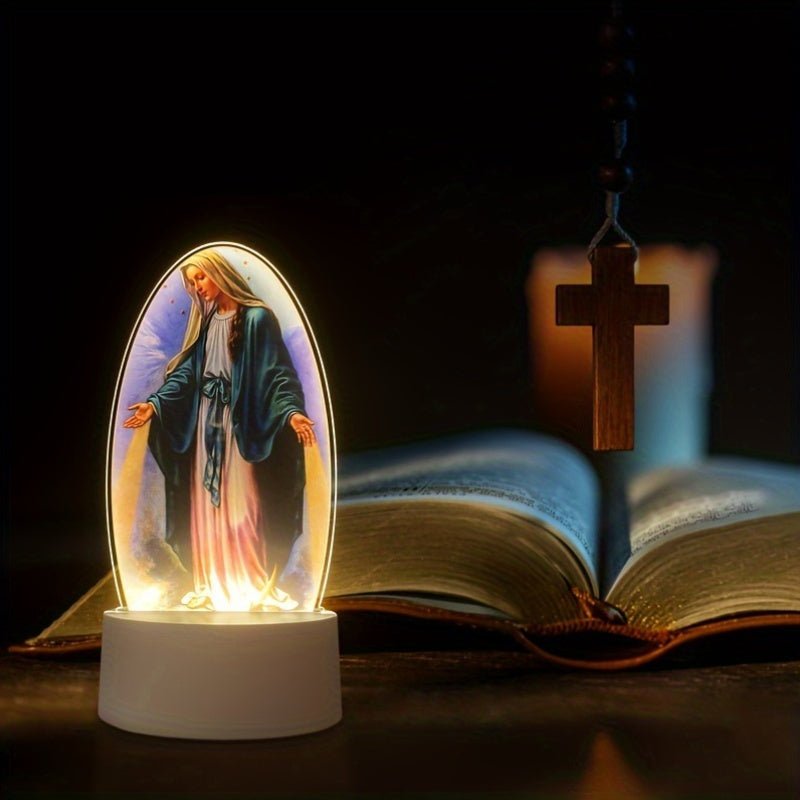 DivineGlow - LED Nightlamp Jungfrau Maria mit Ovalem Acrylrahmen, USB-betrieben