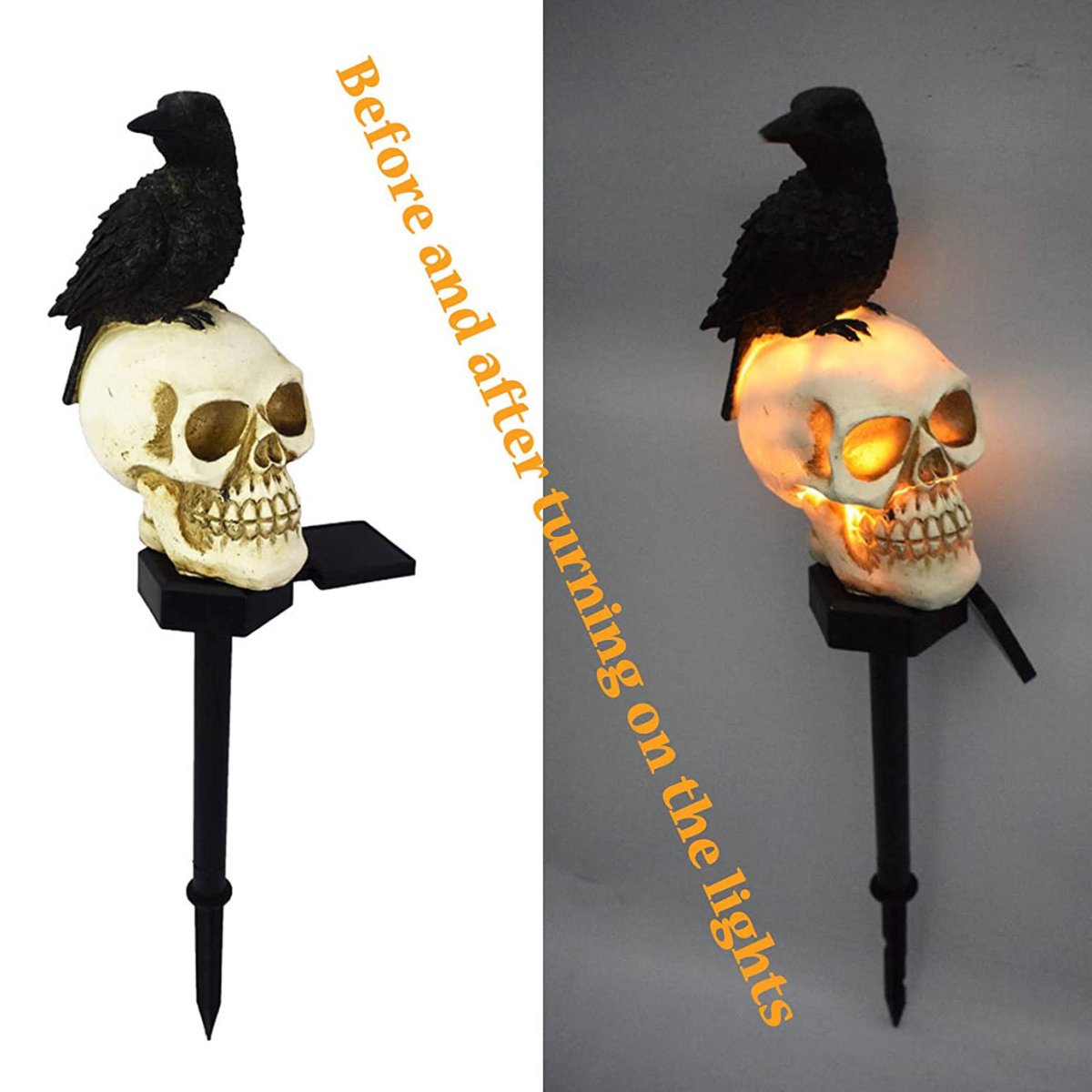 Halloween Solare Totenkopf- &amp; Krähenlichter für Gartendekorationen