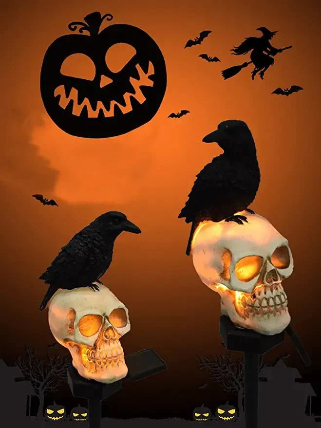 Halloween Solare Totenkopf- &amp; Krähenlichter für Gartendekorationen