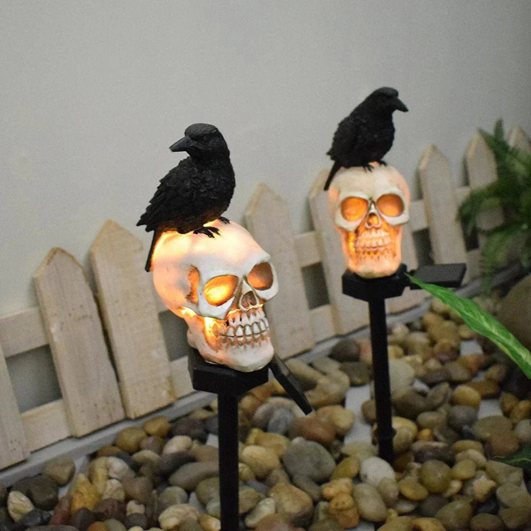 Halloween Solare Totenkopf- & Krähenlichter für Gartendekorationen