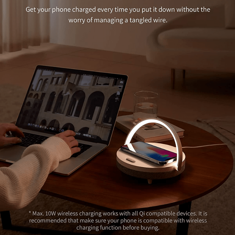 LED Nachttischlampe - Musikbettlampe mit Wireless Charger, 4-in-1 Touch-Leuchte & Bluetooth Lautsprecher