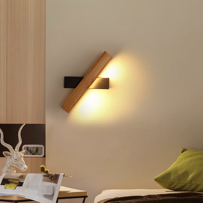 Lineares Licht - Moderne Rotierbare LED-Wandleuchte aus Holz für das Schlafzimmer