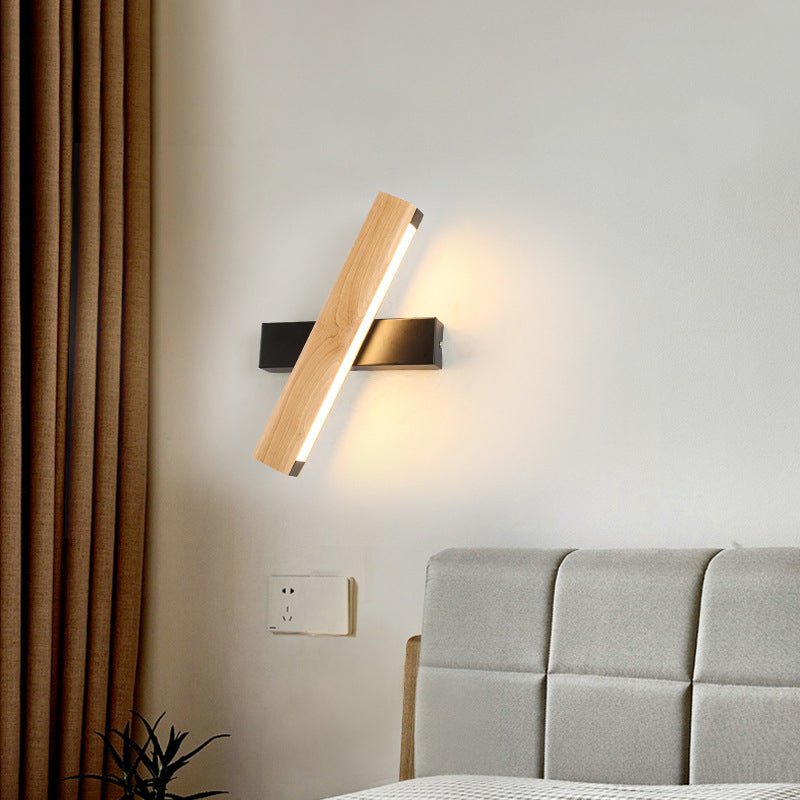 Lineares Licht - Moderne Rotierbare LED-Wandleuchte aus Holz für das Schlafzimmer