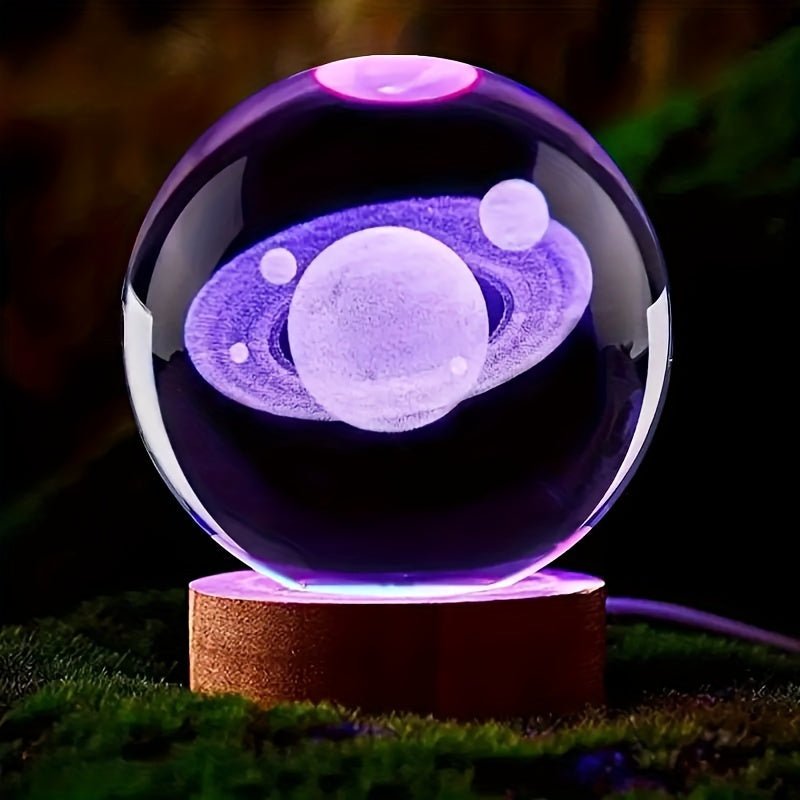 LumiSphere - 3D LED Kristallkugel Nachtlampe mit Holzsockel