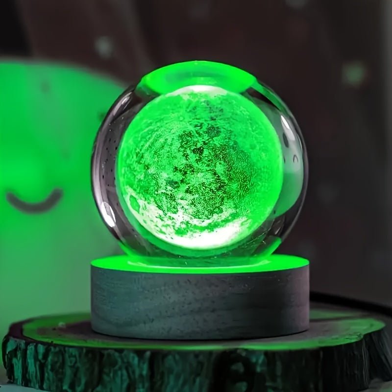 LumiSphere - 3D LED Kristallkugel Nachtlampe mit Holzsockel