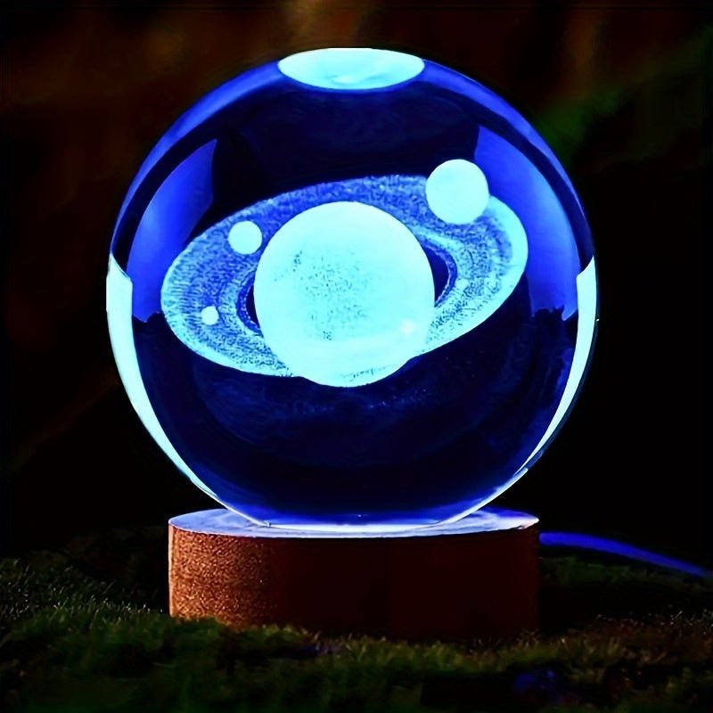 LumiSphere - 3D LED Kristallkugel Nachtlampe mit Holzsockel