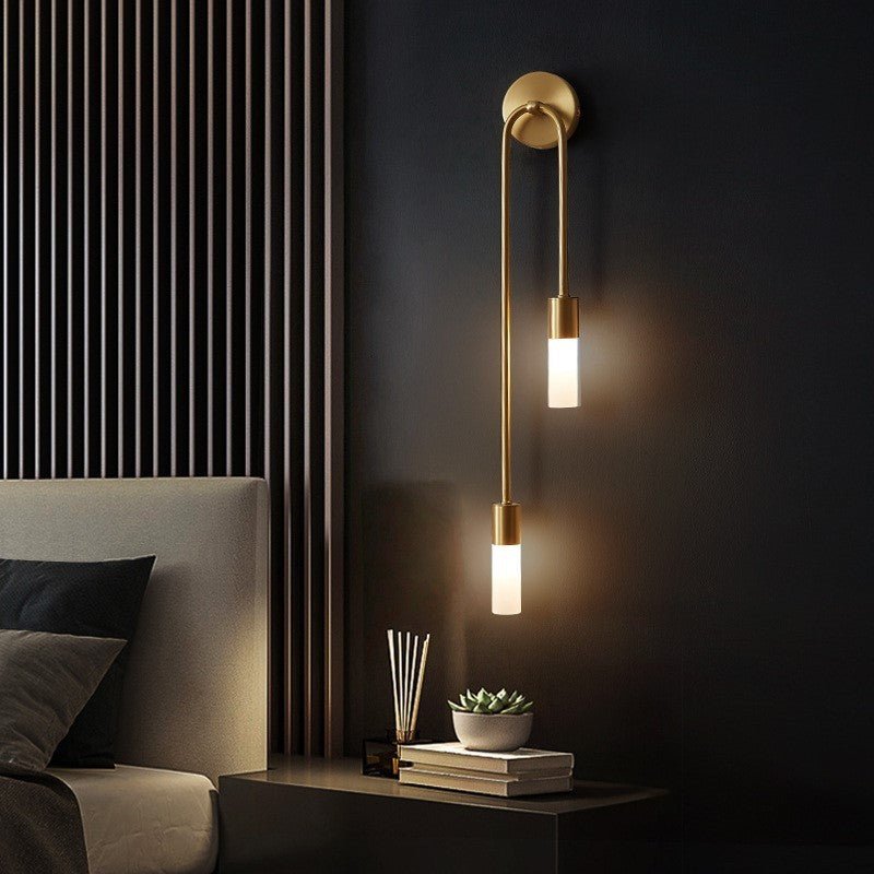 Moderne LED-Wandleuchte Meza, 2-flammig, Stabdesign, Gold, für Wohnzimmer