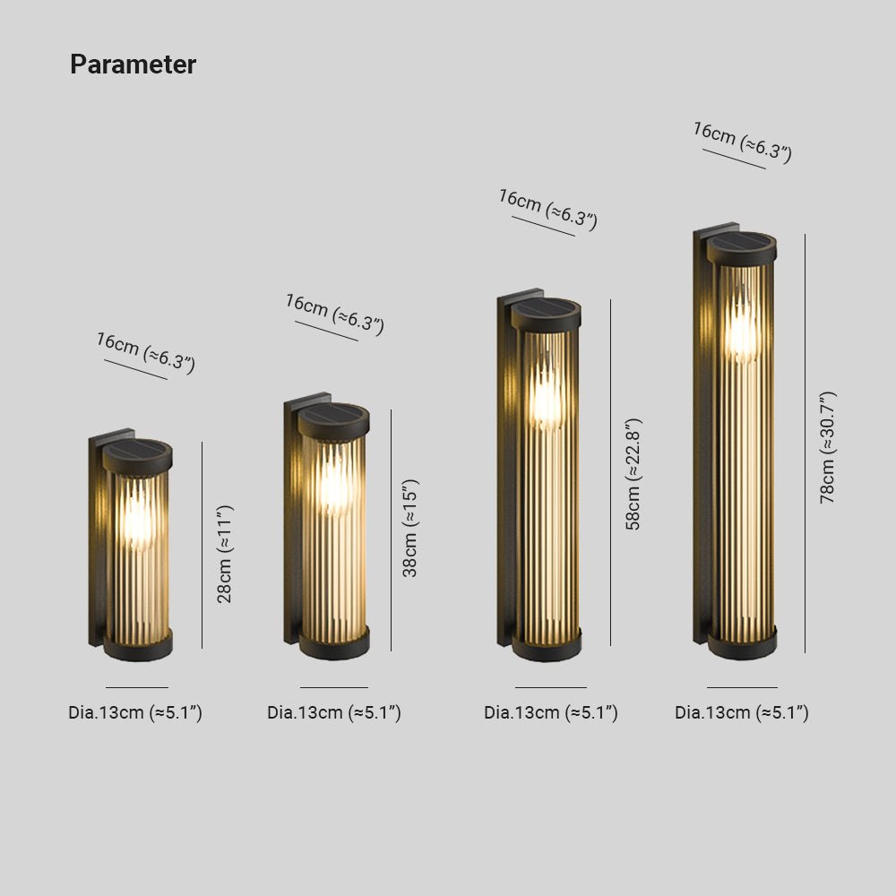 Moderne Zylindrische Solarleuchte aus Metall und Glas für den Außenbereich