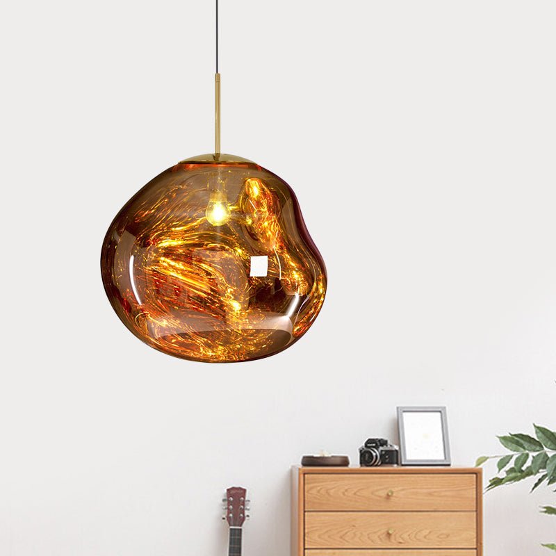 Modern Pendelleuchte aus Silber/Rotem Glas für das Esszimmer mit 1 Lichtquelle