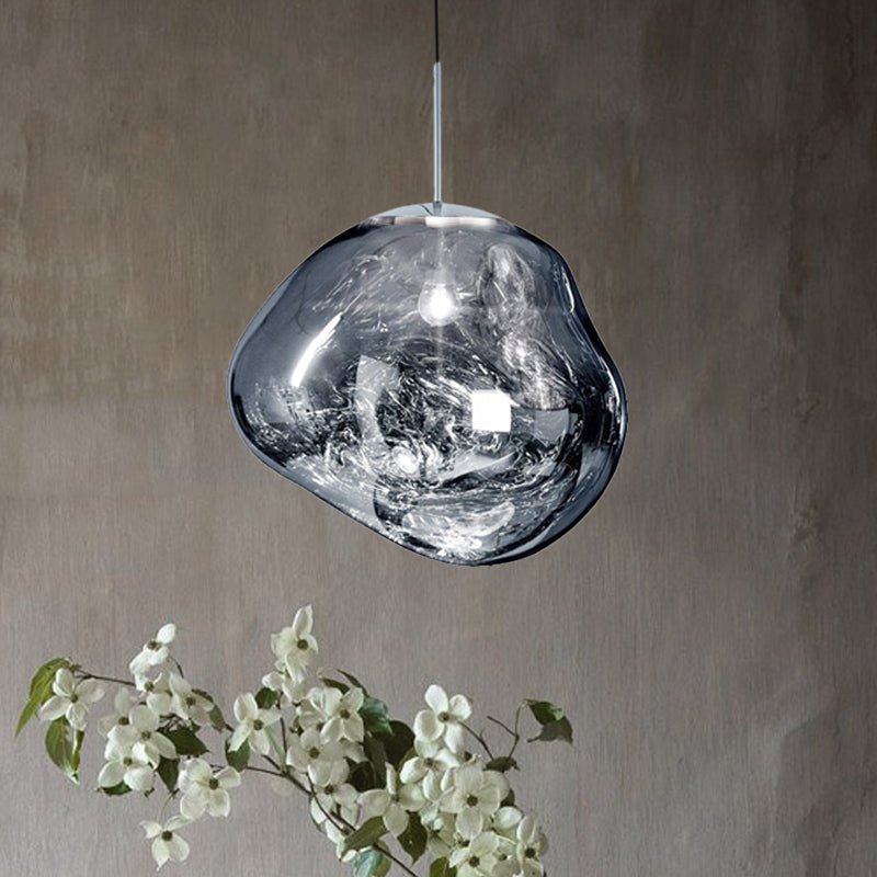 Modern Pendelleuchte aus Silber/Rotem Glas für das Esszimmer mit 1 Lichtquelle