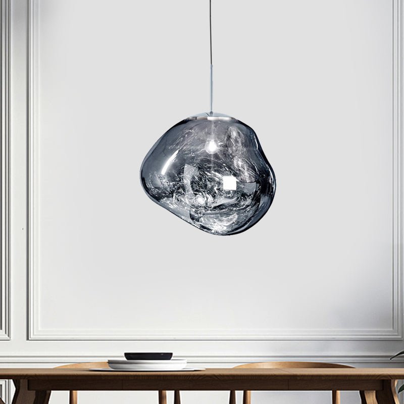 Modern Pendelleuchte aus Silber/Rotem Glas für das Esszimmer mit 1 Lichtquelle