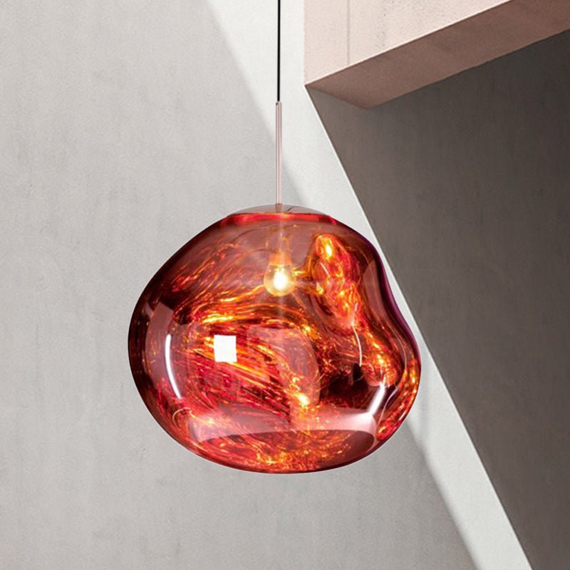 Modern Pendelleuchte aus Silber/Rotem Glas für das Esszimmer mit 1 Lichtquelle