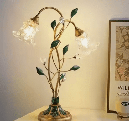 Französische Blumen-Tischlampe Vintage