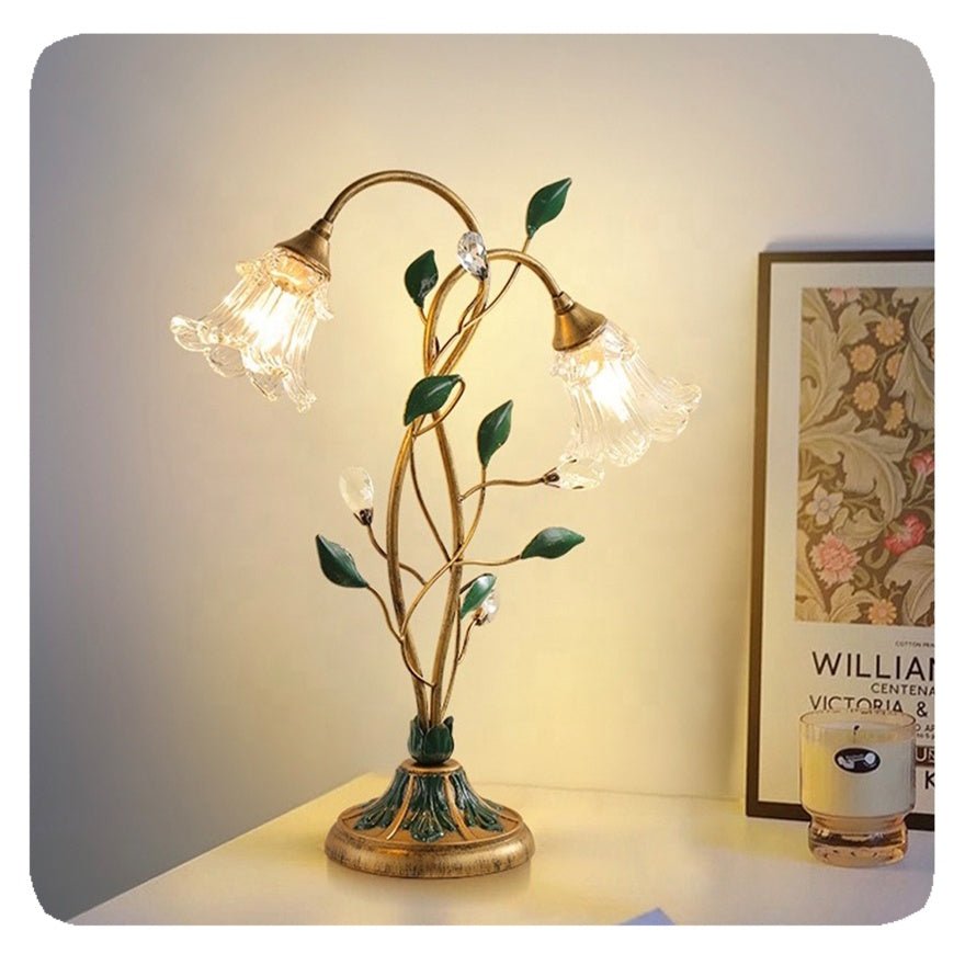 Französische Blumen-Tischlampe Vintage