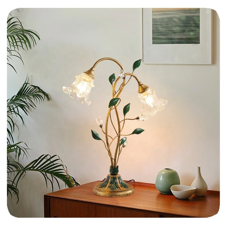 Französische Blumen-Tischlampe Vintage