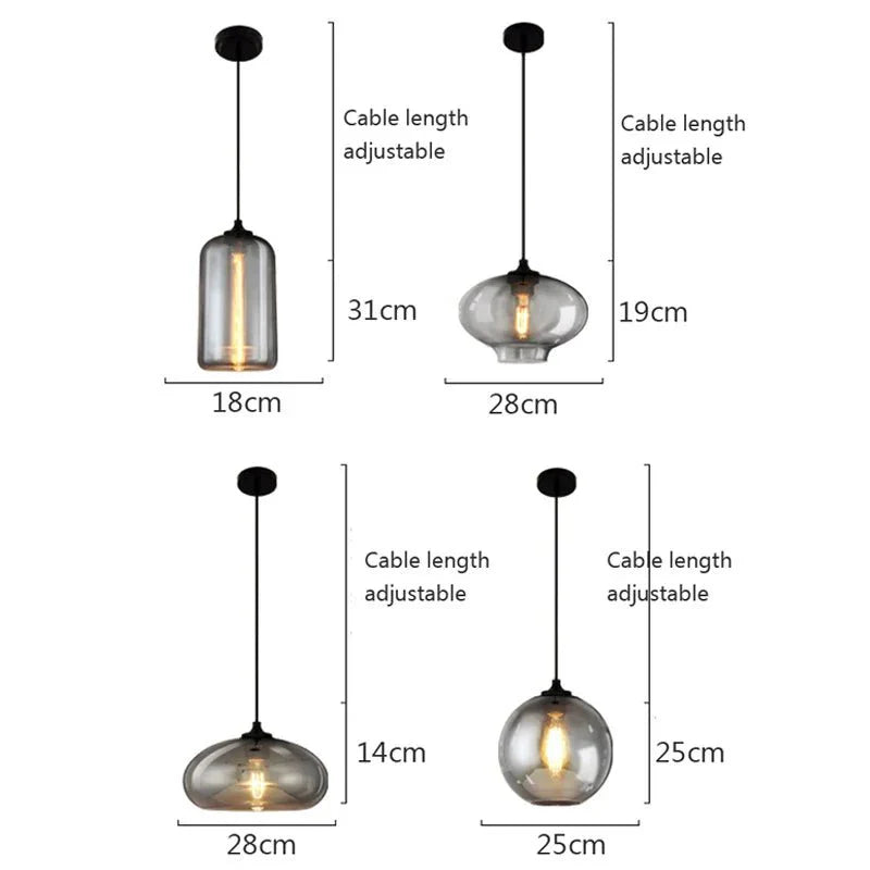 Nordic hanging lamp in loft style with glass