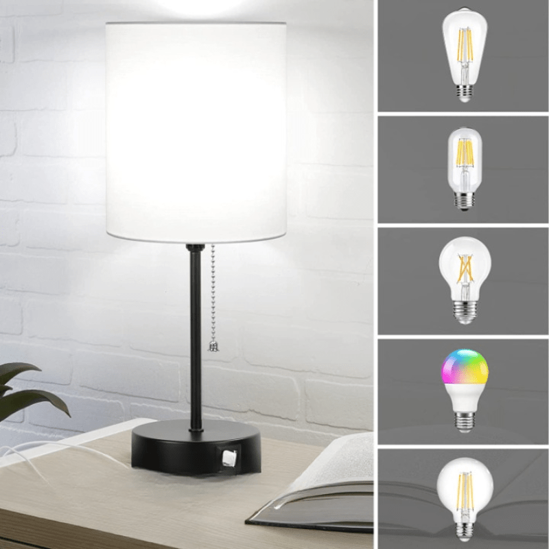 Set von 2 Nachttischlampen mit USB-Ladeanschlüssen - Moderne graue Tischleuchten mit AC-Steckdose und Zugschalter