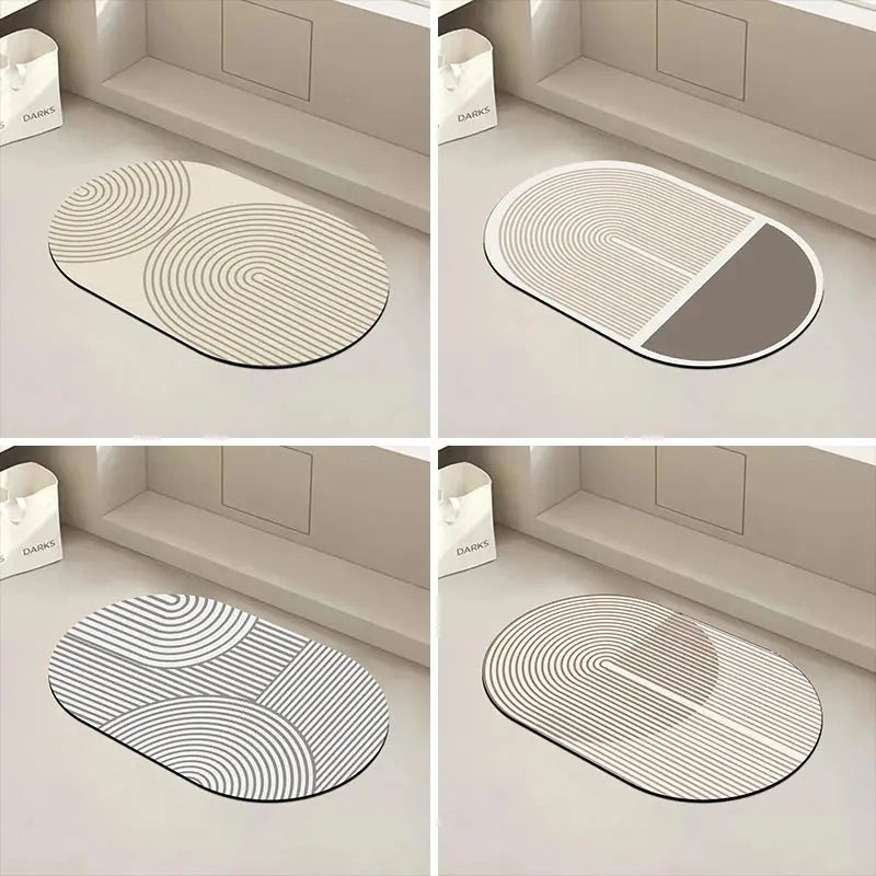Tapis super absorbant pour cuisine propre et accueillante avec quatre tapis géométriques ovales