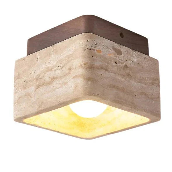 Travertin & Holz LED Deckenleuchte im Quadratischen Design