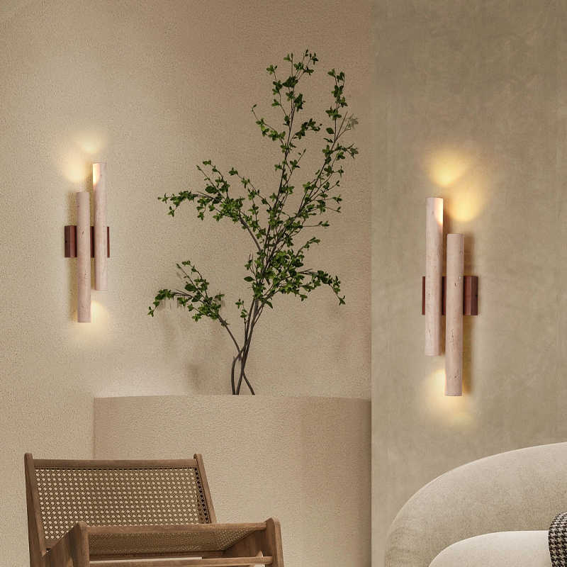 Travertine Retro-Stil Double Lange Wandlampe mit LED-Light